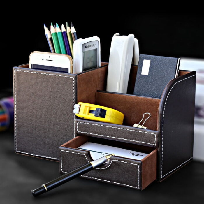 4 Grids Small Classic Leather Desk Organizer - Image 4