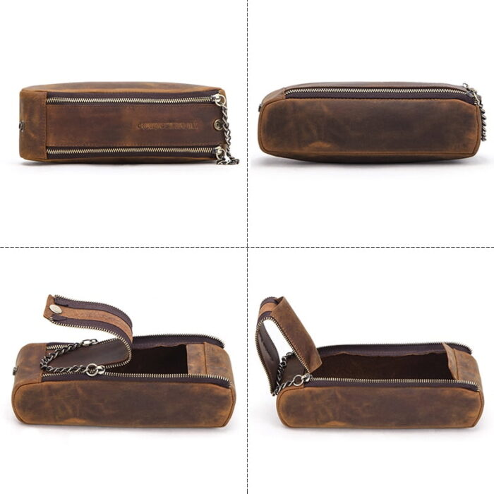 2Zipper Genuine Leather Zipper Pencil Case - Image 4