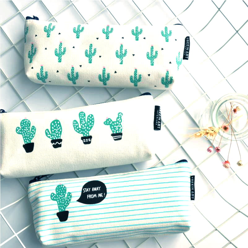 Cute Cactus Printed Canvas Pencil Case Cute Cactus Printed Canvas Pencil Case