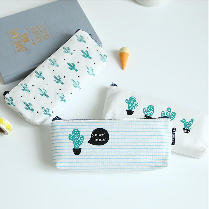 Cute Cactus Printed Canvas Pencil Case Cute Cactus Printed Canvas Pencil Case